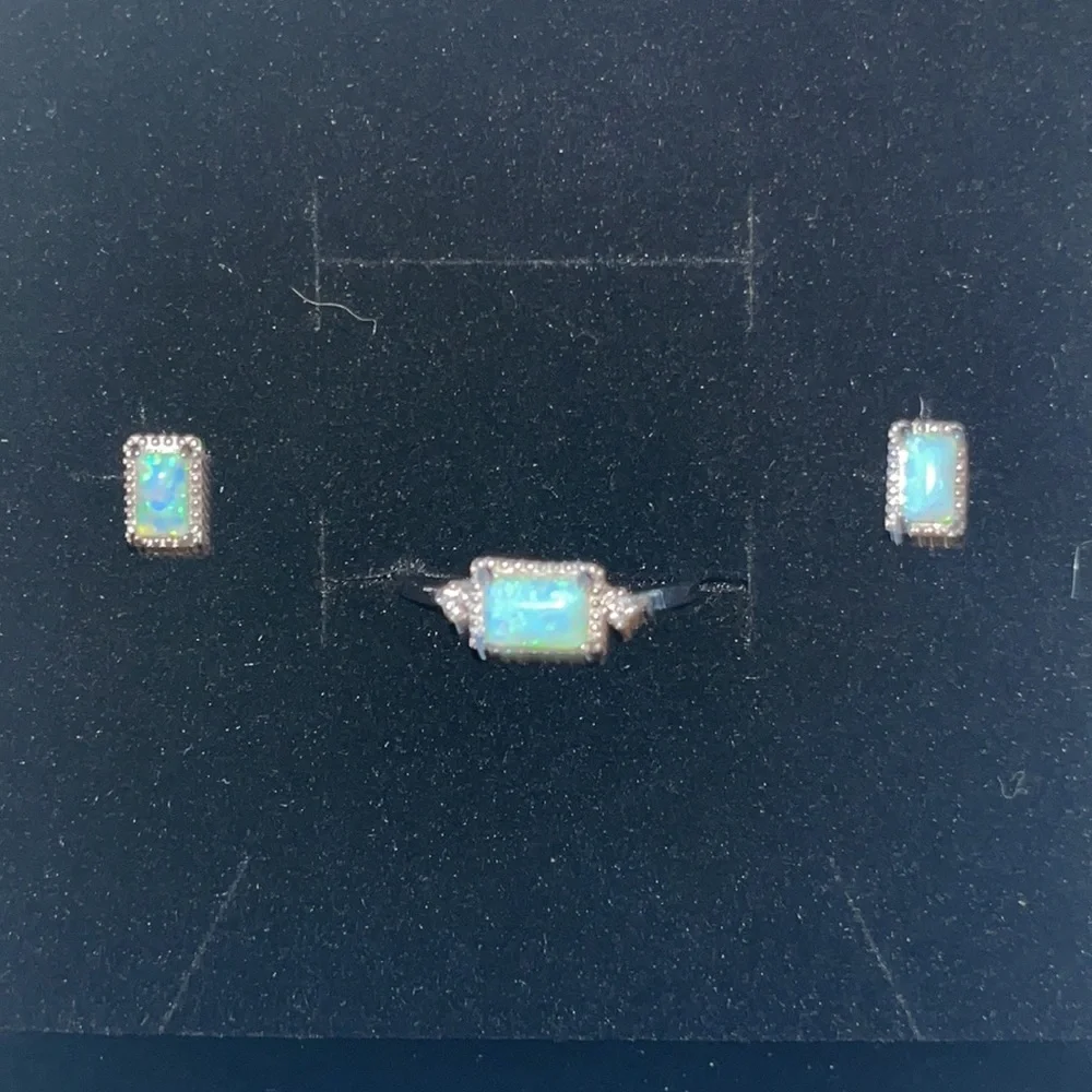 🌟HP🌟New 925 Sterling Silver Jewelry Set Natural Opal Ring & Earrings size7 - Picture 15 of 15